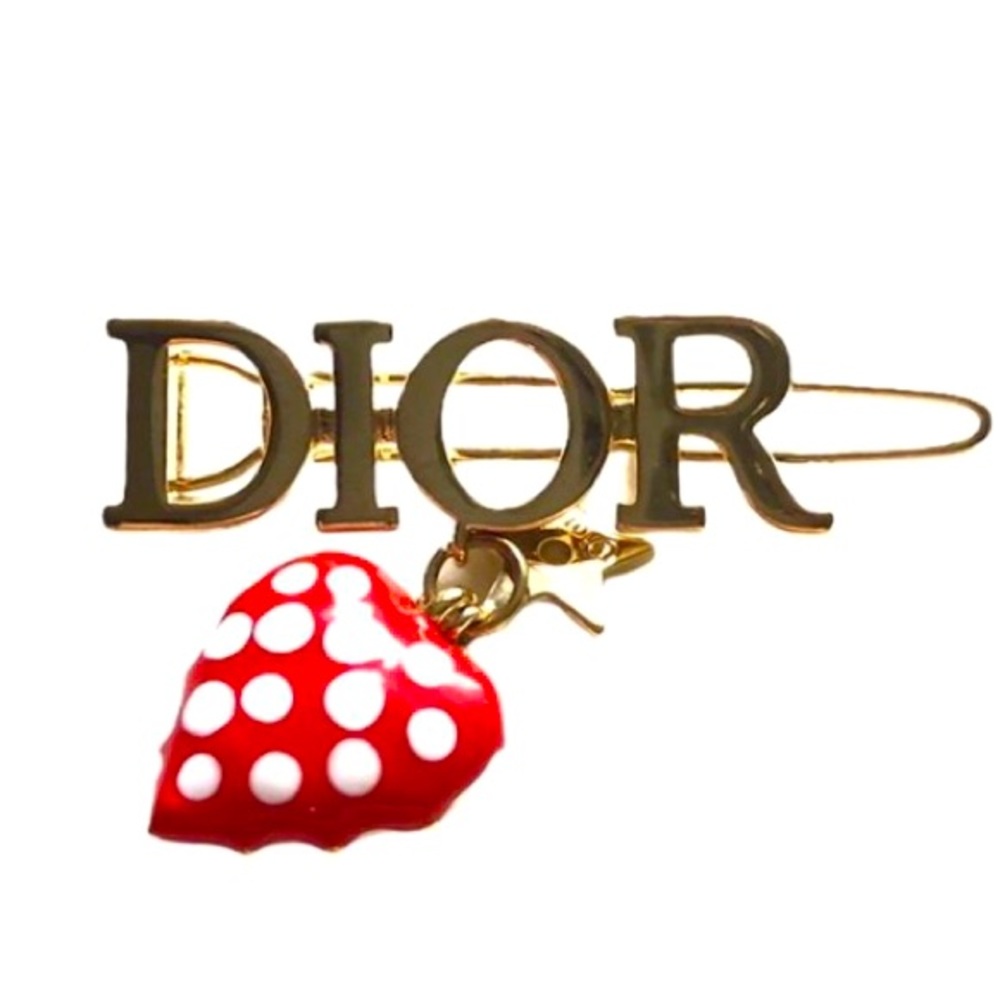 Dior amour Barette Gold-Finish Metal and Red Lacquer with White Polka dots